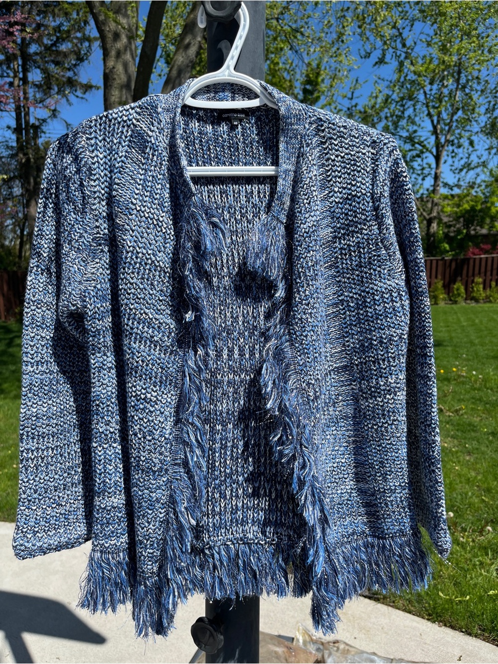 Caroline Biss Blue Space-Dye with Shiny Silver Threads Knit Cardigan Jacket US M